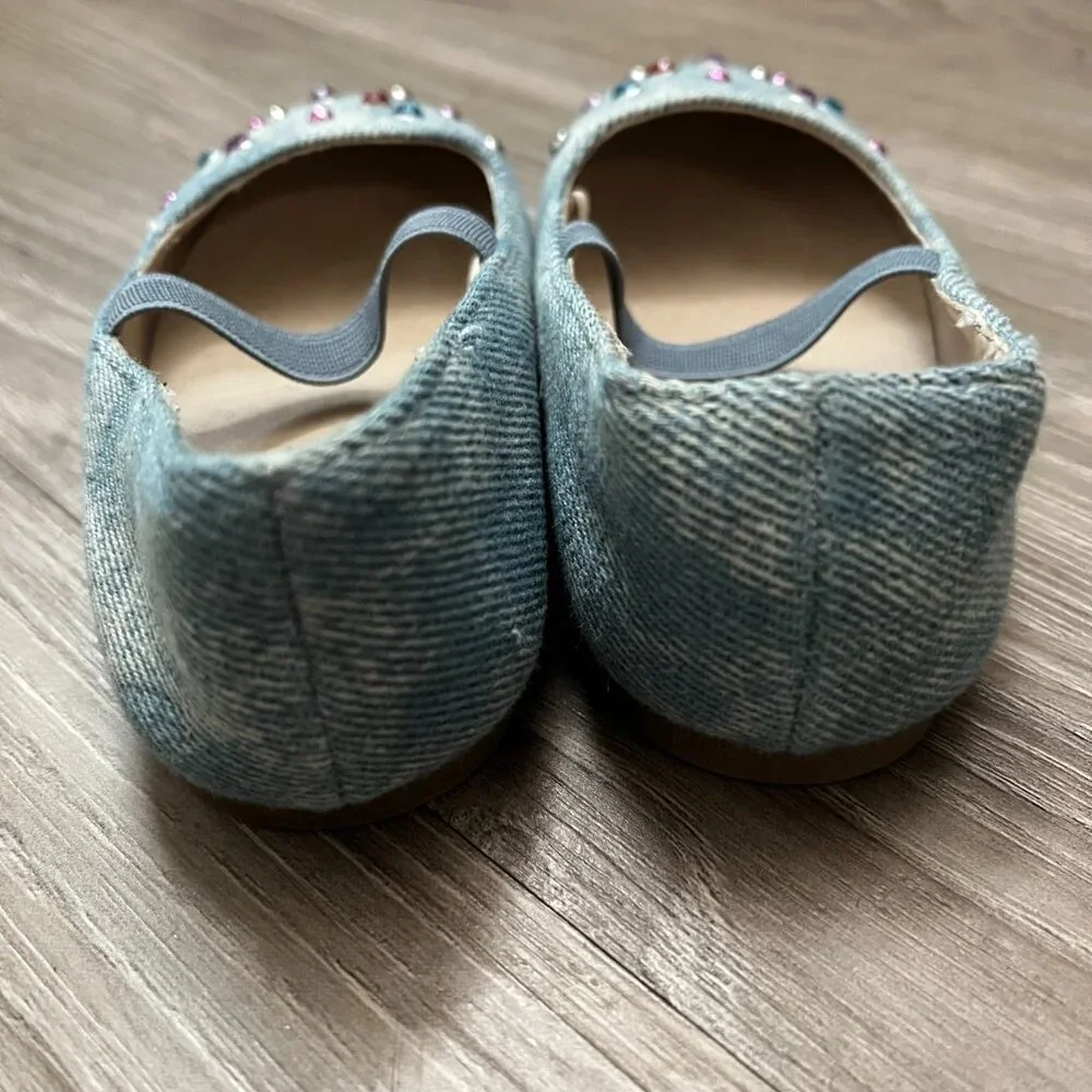 The Children's Place Girls Denim Slip-on Ballet Flat Shoes Jeweled Toddler Sz 5